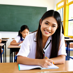 **

Prompt: Inspiring Thai teacher helping adult students in a bright, welcoming classroom. Focus on the hope and empowerment through education.

**