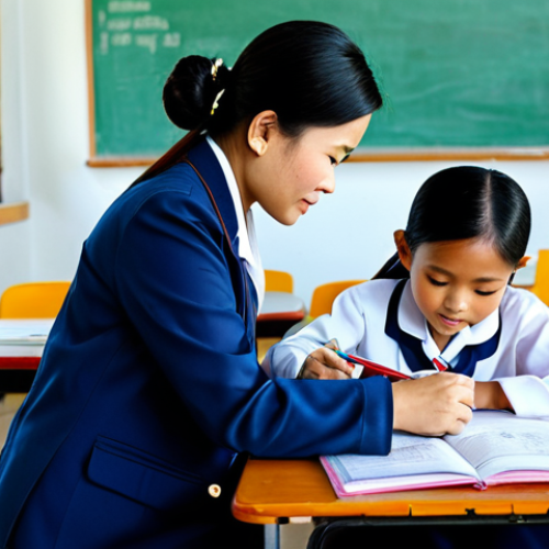 Home 4 문해교육사로서의 직업 만족도 - Rural School Teacher**
A dedicated Thai teacher, fully clothed in a professional and modest outfit,...