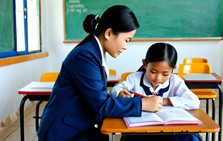 문해교육사로서의 직업 만족도 - Rural School Teacher**
A dedicated Thai teacher, fully clothed in a professional and modest outfit,...