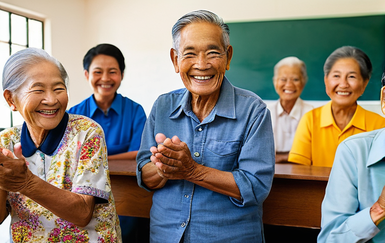 문해교육사와 비문해 성인 학습법 - **Prompt:** "A heartwarming and serene scene depicting an elderly Thai woman, with a gentle, determi...
