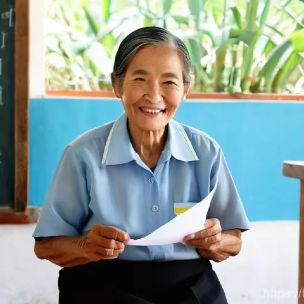 문해교육사와 직업 만족도 조사 연구 - **Prompt:** A heartwarming scene inside a bright, humble community learning center in a rural Thai v...
