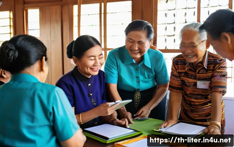 문해교육사와 국가 교육 정책 사례 - **Prompt:** A vibrant and welcoming community learning center in a Thai province. Several elderly Th...