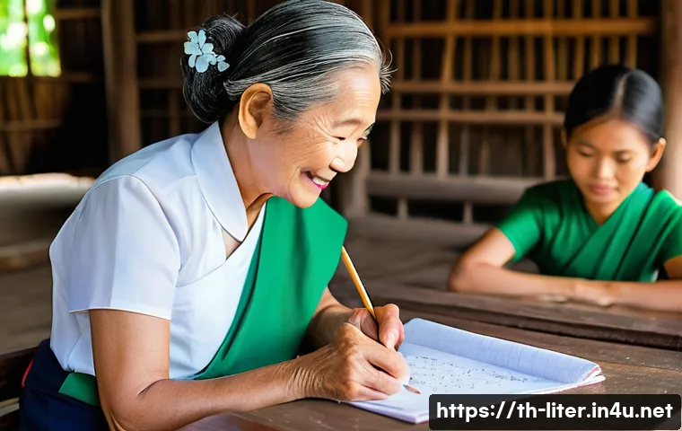 문해교육사와 직업 만족도 조사 분석 - **Prompt 1: A heartwarming moment in a rural Thai adult literacy classroom.**
    "A compassionate f...
