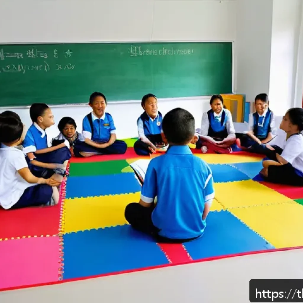 문해교육사 실무 교육 과정 - A warm and friendly classroom scene in a modern Thai elementary school, showing a diverse group of y...