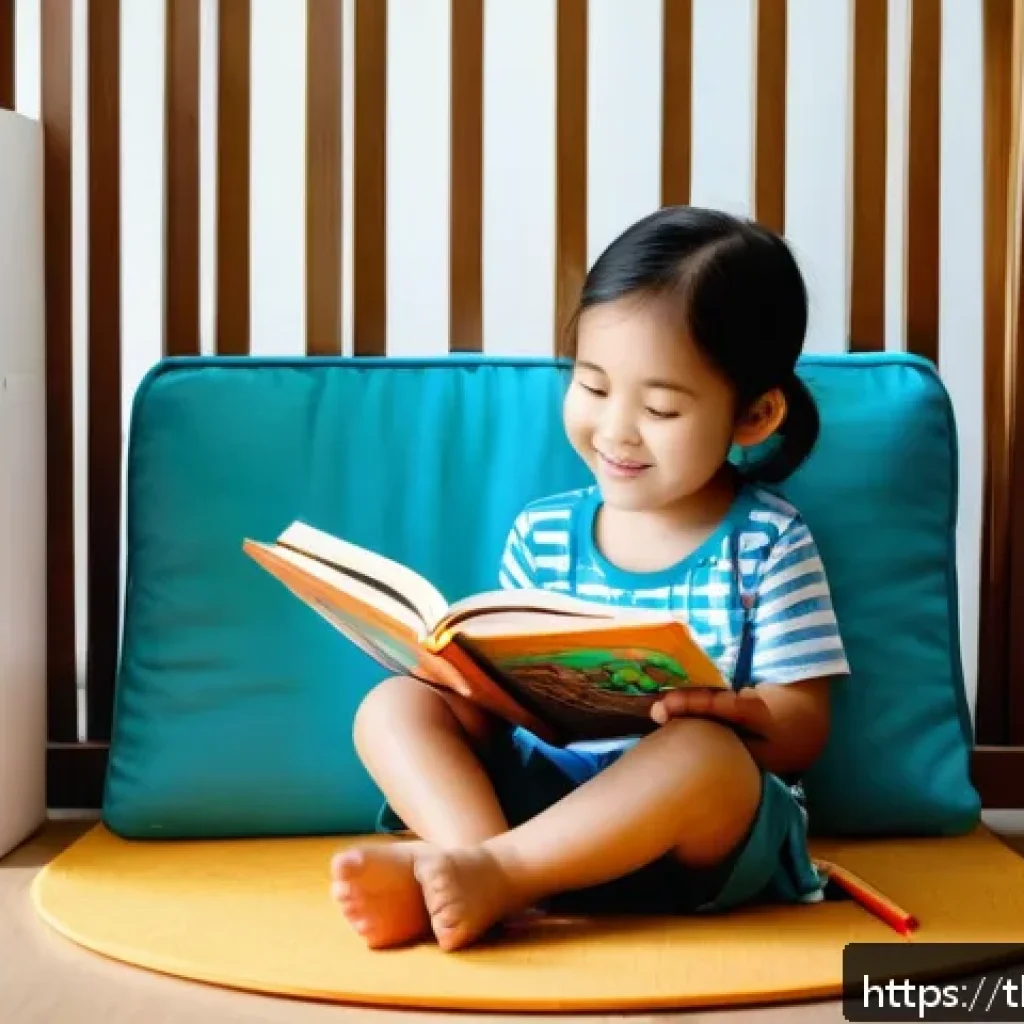 문해교육사와 인성교육의 중요성 - A cozy, well-lit children's reading nook in a modern Thai home, featuring a low wooden bookshelf fil...