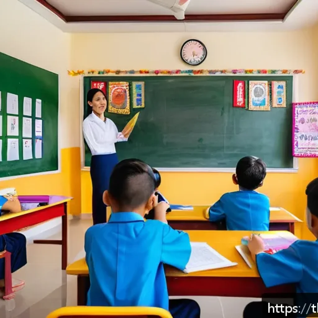 문해교육사로서의 정서적 지지 - A warm and inviting elementary school classroom in Thailand with Thai cultural decorations, featurin...
