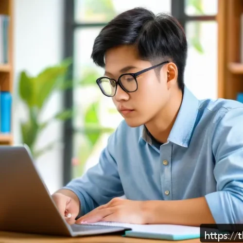 문해교육사와 필기시험 준비 사례 - A focused Thai adult student sitting at a tidy wooden desk in a cozy room with warm natural lighting...