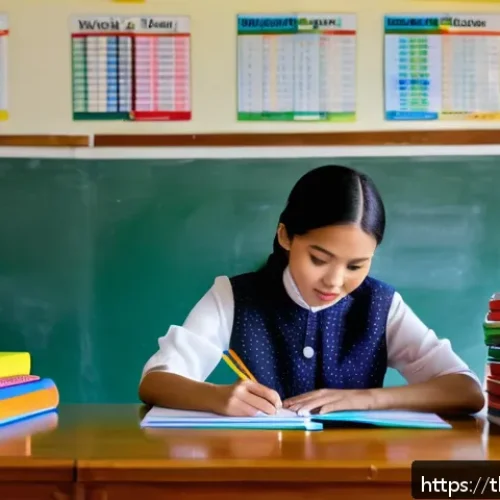 문해교육사 업무 일지 작성법 - A professional Thai classroom scene showing a female teacher organizing colorful lesson plans, stude...
