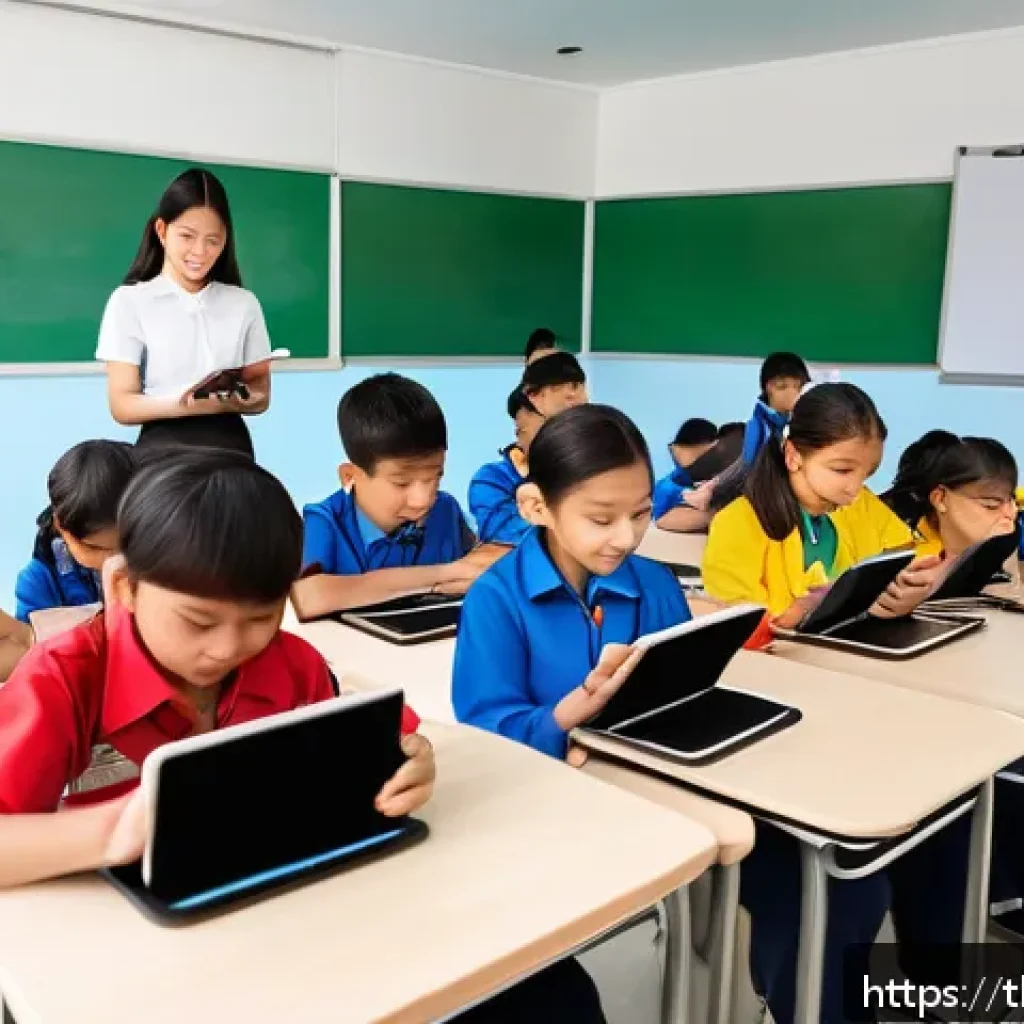 문해교육사와 학습 계획 수립법 - A modern classroom scene in a Thai elementary school where a diverse group of children wearing casua...